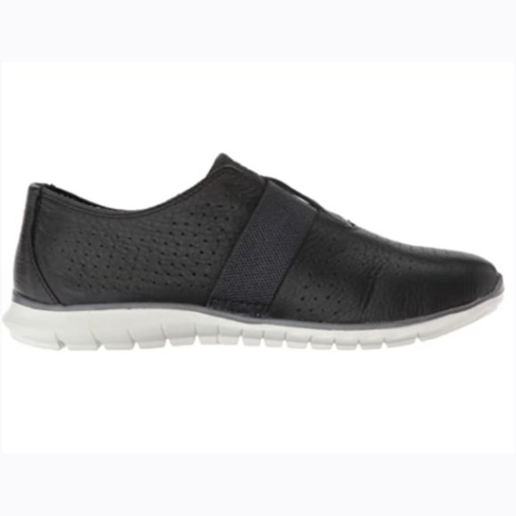 NEW Hush Puppies Women Tricia Perf Black Leather Slip On Comfortable Laceless - Picture 2 of 6